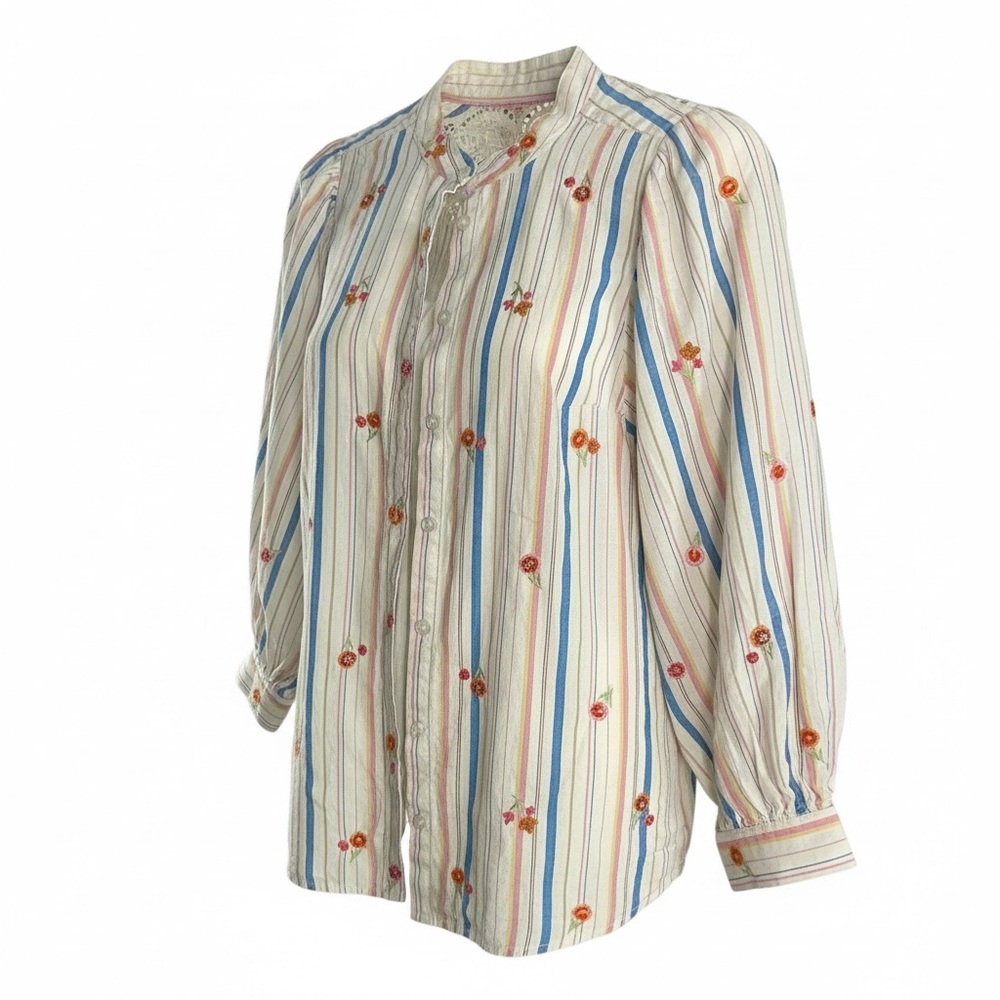 Pilcro Multicolor Striped Blouse with Crochet Detail